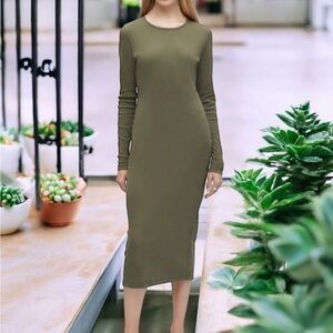 KOTN Long Sleeve Midi Dress in Olive M